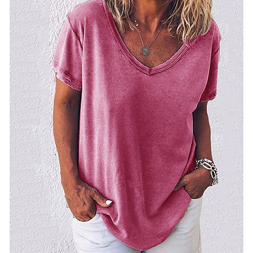 

Women's Solid Colored Loose T-shirt - Cotton Daily V Neck White / Black / Blue / Blushing Pink / Army Green / Gray