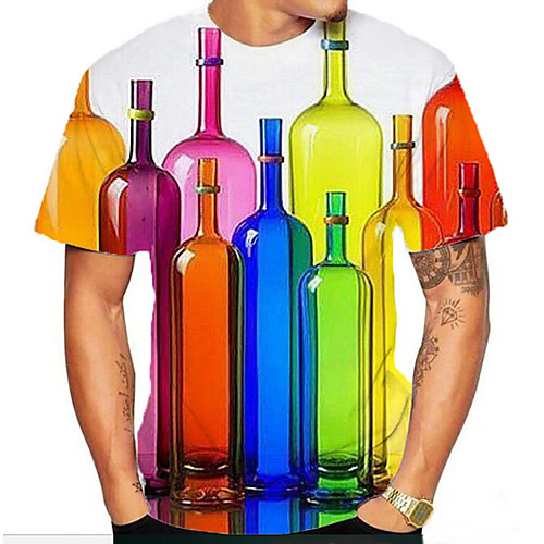 

Men's T shirt Shirt Graphic 3D Beer Print Short Sleeve Daily Tops Basic Streetwear Round Neck White / Sports