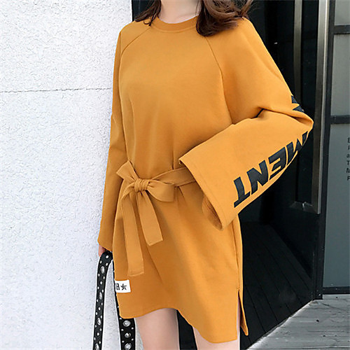 

Women's A Line Dress - Long Sleeve Letter Summer Fall Casual Holiday Going out 2020 Yellow M L XL XXL XXXL