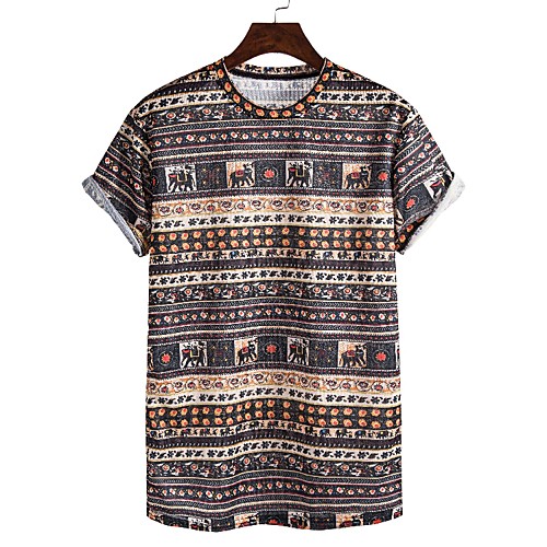 

Men's T shirt Graphic Print Short Sleeve Daily Tops Hawaiian Rainbow