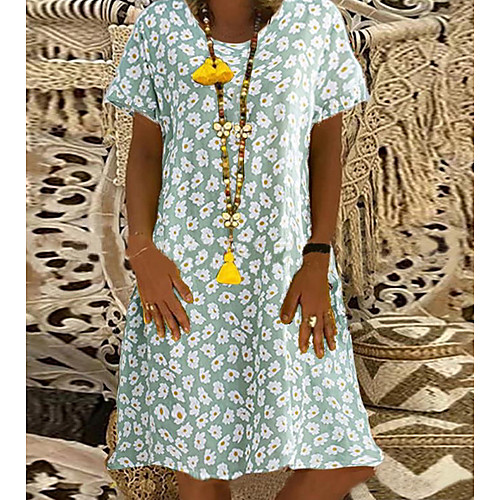 

Women's A-Line Dress Knee Length Dress - Short Sleeves Geometric Summer Casual 2020 Yellow Light Green Navy Blue S M L XL XXL XXXL XXXXL XXXXXL