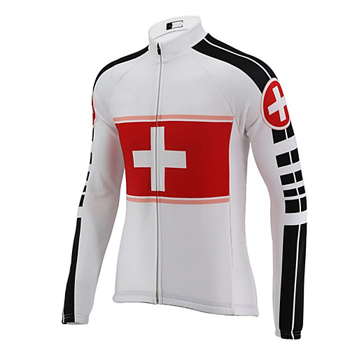 

21Grams Men's Long Sleeve Cycling Jersey Summer Polyester BlackWhite Switzerland National Flag Bike Jersey Top Mountain Bike MTB Road Bike Cycling UV Resistant Quick Dry Breathable Sports Clothing