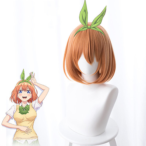

The Quintessential Quintuplets Nakano Yotsuba Cosplay Wigs Women's Bob 14 inch Heat Resistant Fiber kinky Straight Orange Adults' Anime Wig