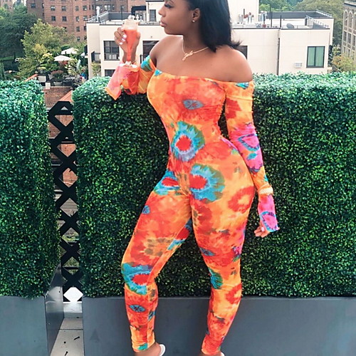 

Women's Orange Jumpsuit Onesie, Geometric S M L