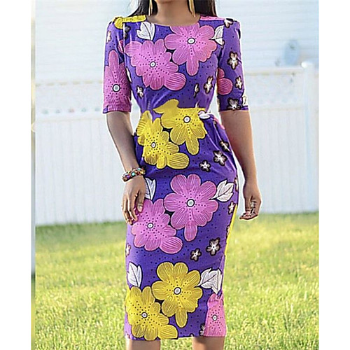 

Women's Bodycon Midi Dress Purple Short Sleeve Geometric Summer Off Shoulder Elegant Sexy 2021 S M L XL XXL