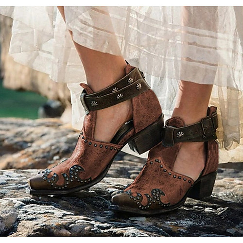 

Women's Sandals Spring & Summer Chunky Heel Round Toe Daily PU Black / Green / Brown