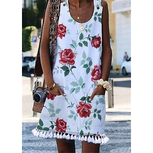 

Women's Sun Flower Shift Dress - Sleeveless Geometric Spring Summer Work Going out Weekend Capped 2020 White Yellow Blushing Pink Fuchsia S M L XL XXL