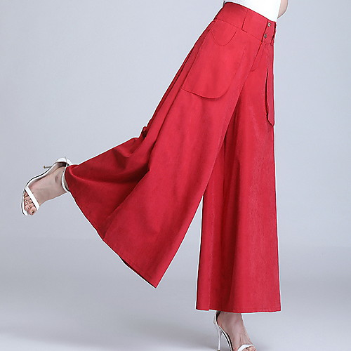 

Women's Basic Loose Wide Leg Chinos Pants - Solid Colored Patchwork High Waist White Black Red S / M / L