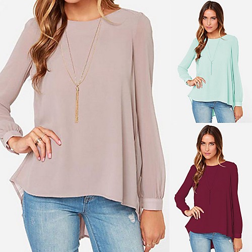 

Women's Solid Colored Blouse Daily Wine / Khaki / Light Blue