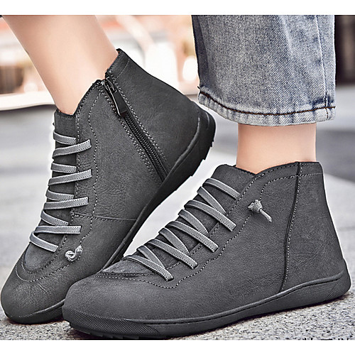 

Women's Boots Fall & Winter Flat Heel Round Toe Daily PU Mid-Calf Boots Black / Brown / Gray