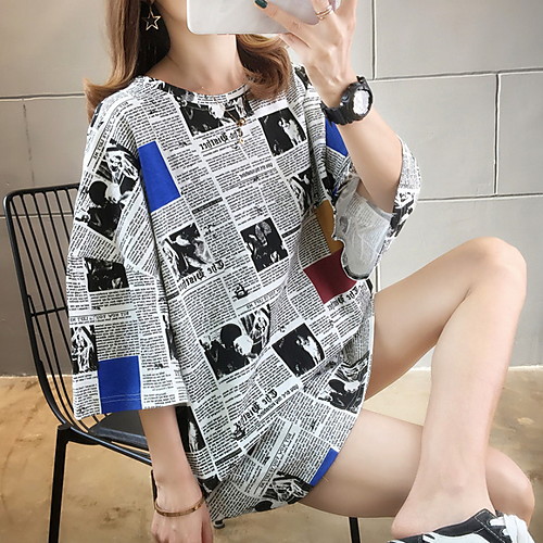 

Women's Geometric Loose T-shirt Daily White / Beige