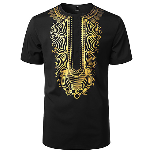 

Men's T shirt Shirt Tribal Short Sleeve Daily Tops Basic Vintage Round Neck White Wine Black