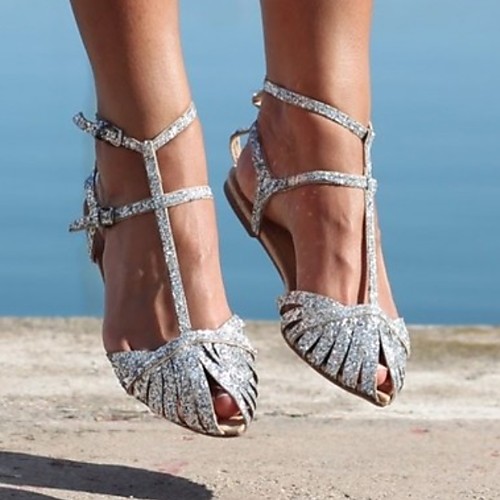 

Women's Sandals Summer Flat Heel Round Toe Daily PU Silver