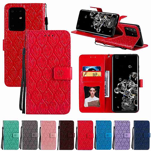 

Case For Samsung Galaxy S20 Plus / S20 Ultra / S20 Wallet / Card Holder / with Stand Rattan Flower Embossing PU Leather / TPU for Galaxy A51 / Galaxy A71 / A91 / A81