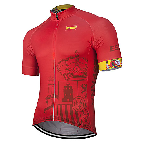 

21Grams Men's Short Sleeve Cycling Jersey Summer Polyester Red Spain National Flag Bike Jersey Top Mountain Bike MTB Road Bike Cycling UV Resistant Quick Dry Breathable Sports Clothing Apparel