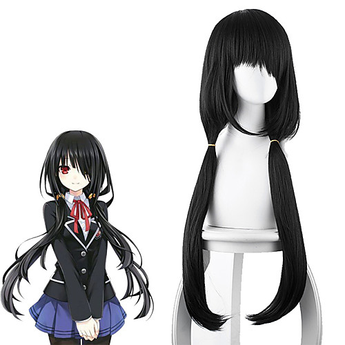 

Date A Live Kurumi Tokisaki Cosplay Wigs Women's Asymmetrical 35 inch Heat Resistant Fiber kinky Straight Black Adults' Anime Wig