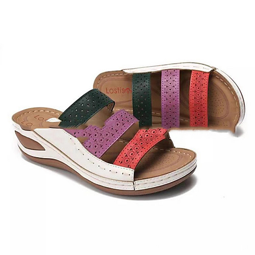 

Women's Slippers & Flip-Flops Summer Flat Heel Open Toe Daily PU White / Blue / Brown