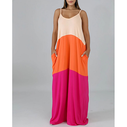

Women's Maxi Sundress Dress - Sleeveless Color Block Summer Strap Elegant Loose 2020 Blue Red S M L XL XXL