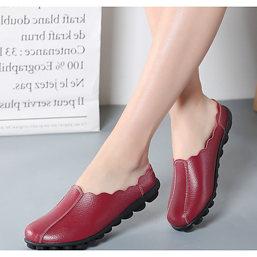 

Women's Clogs & Mules Spring & Summer Low Heel Round Toe Daily Leather Black / Red / Burgundy