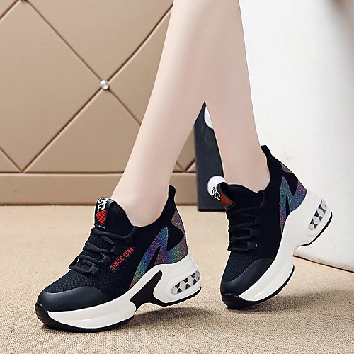 

Women's Trainers / Athletic Shoes Summer Hidden Heel Round Toe Daily Faux Leather Running Shoes Black / White / Black / Red