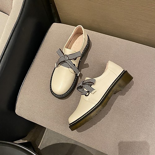 

Women's Oxfords Spring & Summer Flat Heel Round Toe Daily PU Black / Beige