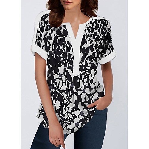 

Women's Geometric Print Blouse Daily V Neck Black