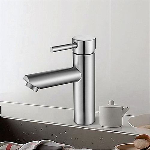

Bathroom Silver Straight Faucet Stainless Steel Basin Low Faucet