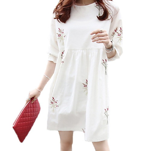 

Women's Sheath Dress - 3/4 Length Sleeve Floral Summer Elegant Slim 2020 White M L XL XXL