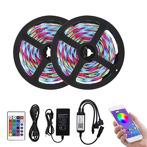 

Bluetooth LED Strip Lights RGB Tiktok Lights 2835 10M (2 x 5M) 600 LEDs Smart-Phone Controlled Waterproof for Home Outdoor Decoration 12V 6A Adapter