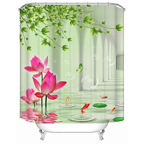 

Red lotus Shower Curtains & Hooks Modern Polyester New Design