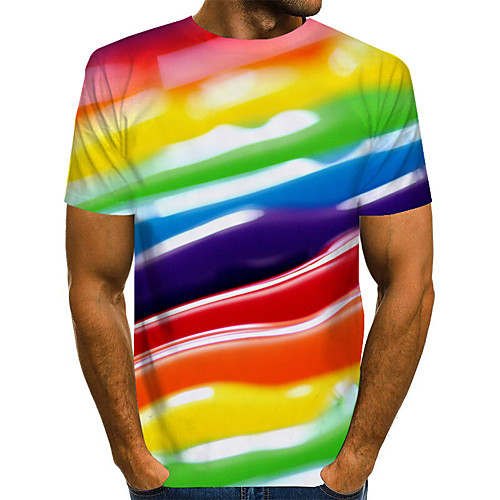 

Men's 3D T-shirt Print Short Sleeve Daily Tops Basic Exaggerated Round Neck Rainbow