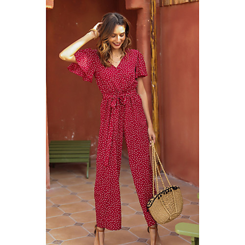 

Women's Red Jumpsuit Onesie, Polka Dot S M L