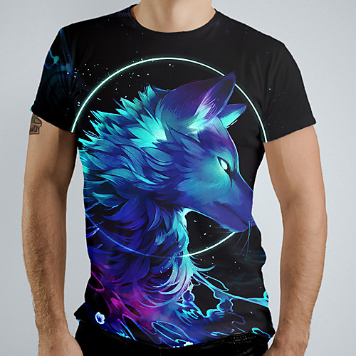 

Men's T shirt Graphic Animal Short Sleeve Daily Tops Basic Elegant Rainbow