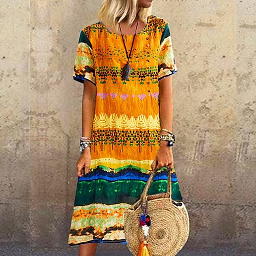 

Women's A-Line Dress Midi Dress - Short Sleeves Print Summer Casual 2020 Blue Red Yellow Green S M L XL XXL XXXL XXXXL XXXXXL