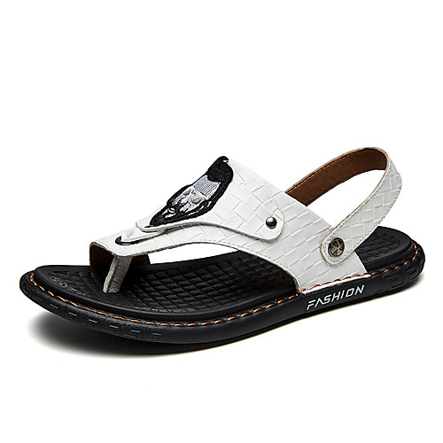 

Men's Summer Casual Daily Sandals Walking Shoes Nappa Leather Breathable White / Black