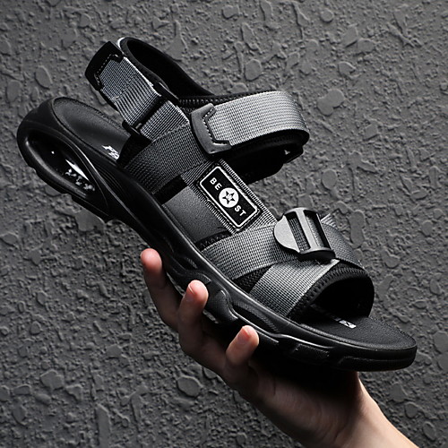 

Men's Sandals Outdoor PU Non-slipping Black Gray Summer