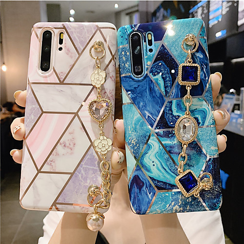

Samsung S20Ultra Stitching Geometric Marble Phone Case Note10Plus Stylish Luxury Rhinestone Wristband Bracelet S10E Protective Case