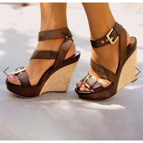 

Women's Sandals Wedge Sandals Summer Wedge Heel Open Toe Daily PU Black / Brown
