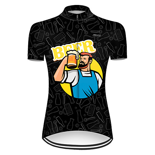 

21Grams Women's Short Sleeve Cycling Jersey Polyester Black / Yellow Funny Oktoberfest Beer Bike Jersey Top Mountain Bike MTB Road Bike Cycling Breathable Quick Dry Ultraviolet Resistant Sports