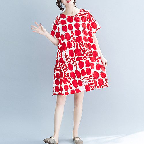 

Women's A Line Dress - Short Sleeves Polka Dot Spring Summer Casual Street chic Daily Weekend Loose 2020 Red L XL