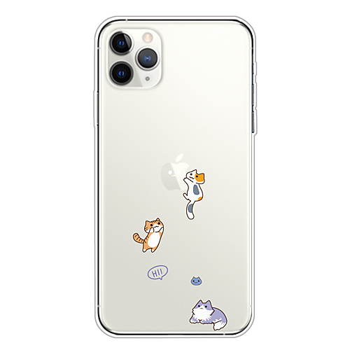 

Case For Apple iPhone 11/11 Pro/11 Pro Max/XS/XR/XS Max/8 Plus/7 Plus/6S Plus/8/7/6/6s/SE/5/5S Transparent Pattern Back Cover Playing with Apple Logo Jumping Cat Soft TPU