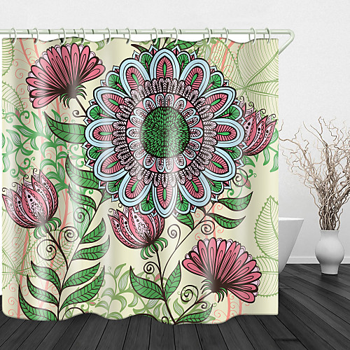 

Painted Line Flowers Digital Print Waterproof Fabric Shower Curtain for Bathroom Home Decor Covered Bathtub Curtains Liner Includes with Hooks