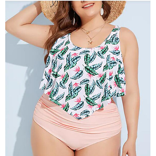 

Women's Basic Blushing Pink Green Halter One-piece Swimwear Swimsuit - Floral Print L XL 2XL Blushing Pink