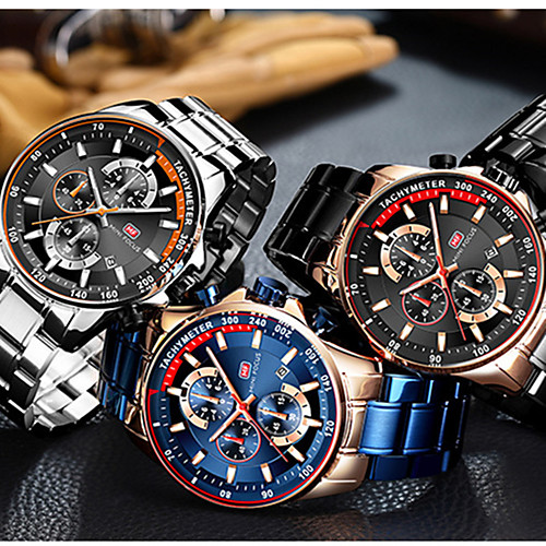 

Men's Steel Band Watches Japanese Quartz Stainless Steel 30 m Water Resistant / Waterproof Calendar / date / day Noctilucent Analog Fashion Cool - Black / Silver BlackGloden Black One Year Battery