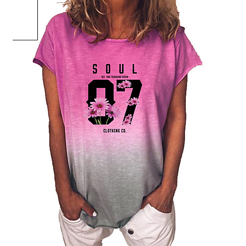

Women's Floral Color Gradient Daisy T-shirt Daily Blue / Purple / Yellow / Fuchsia / Green / Light Green