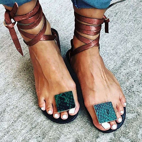 

Women's Sandals Flat Sandal Summer Flat Heel Open Toe Daily PU Red / Green / Brown