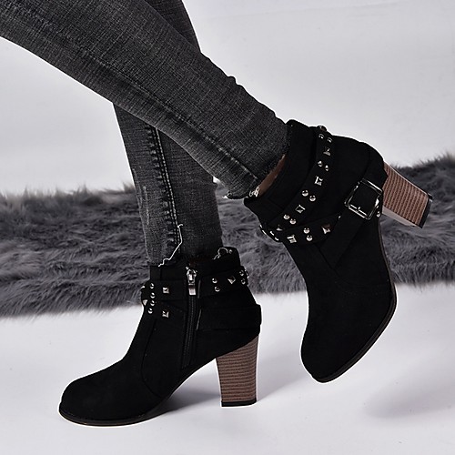 

Women's Boots Summer Chunky Heel Round Toe Daily Suede Black / Brown / Gray
