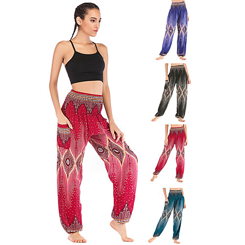 

Women's High Waist Yoga Pants Harem Pocket Bloomers Breathable Quick Dry Bohemian Hippie Boho Black Red Dark Green Cotton Fitness Gym Workout Pilates Sports Activewear Stretchy Loose / Casual