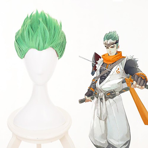 

Overwatch Cosplay Cosplay Wigs Men's Layered Haircut 8 inch Heat Resistant Fiber Curly Green Teen Adults' Anime Wig