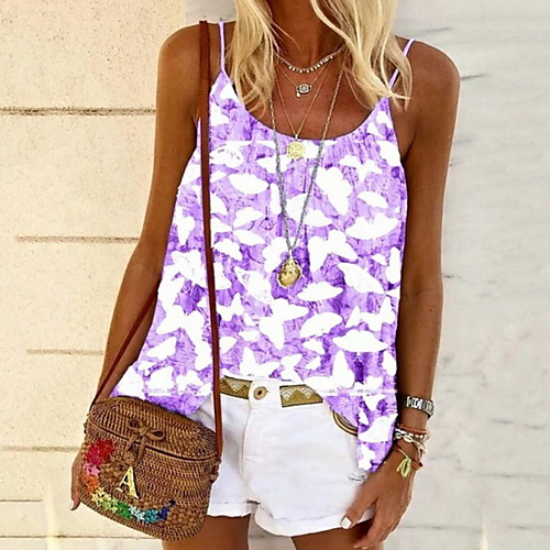 

Women's Tank Top Geometric Strap Tops Blue Purple Blushing Pink